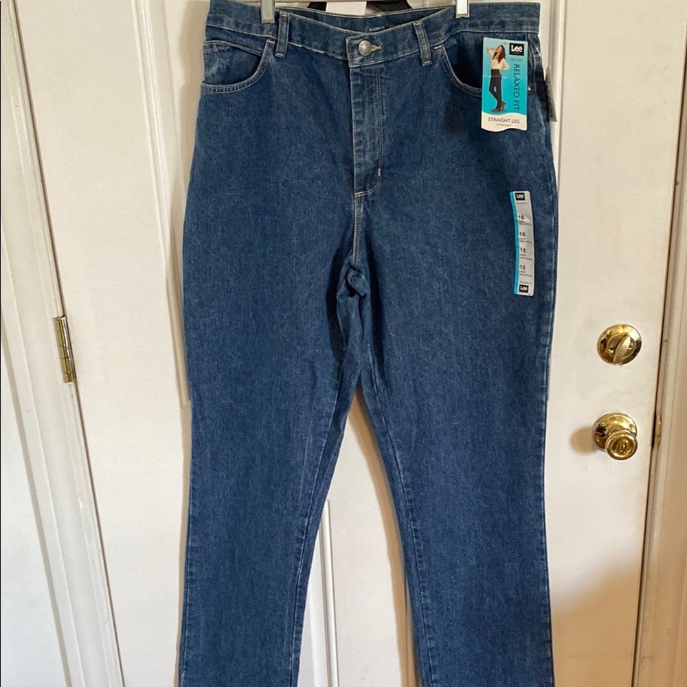 New NWT Lee Relaxed Fit Straight Leg Jeans - Dark Blue size 16 L 3051892 Women
